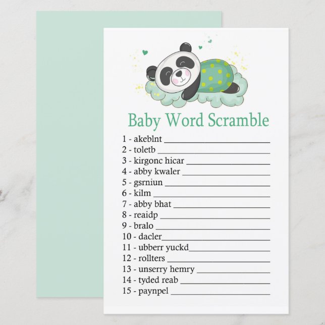 Papier Panda couché Baby mot scramble jeu (Devant / Derrière)