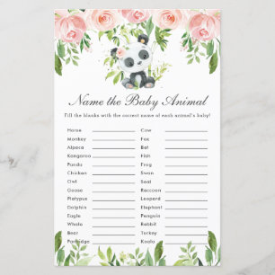 Papier Panda Ours rose Floral Nom du jeu animal bébé