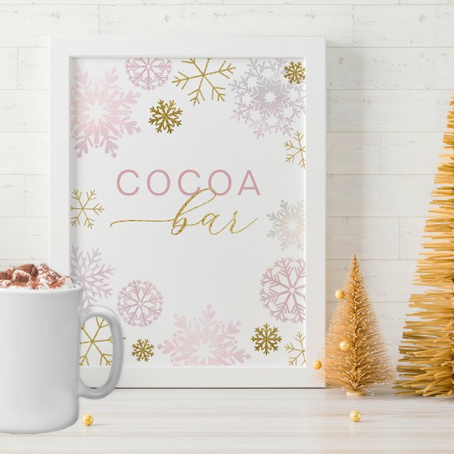 Papier Panneau de bar de cacao Flocon de neige rose blush (Cocoa Bar - "cocoa" can be changed to whatever you need)