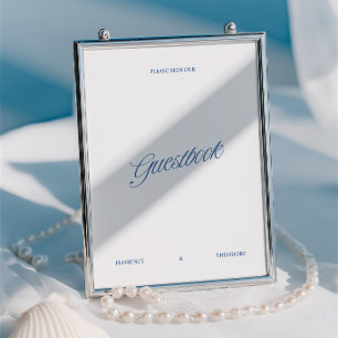 Papier Panneau de livre d'or de mariage à l'écriture bleu