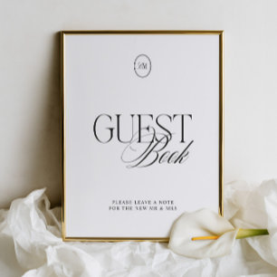 Papier Panneau de mariage pour livre d'or noir et blanc m