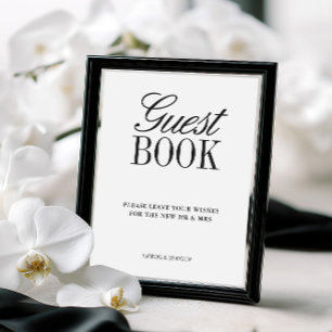 Papier Panneau élégant de livre d'or de mariage noir et b