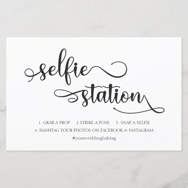Papier Panneau Mariage "Selfie Station" noir blanc tendan (Devant)