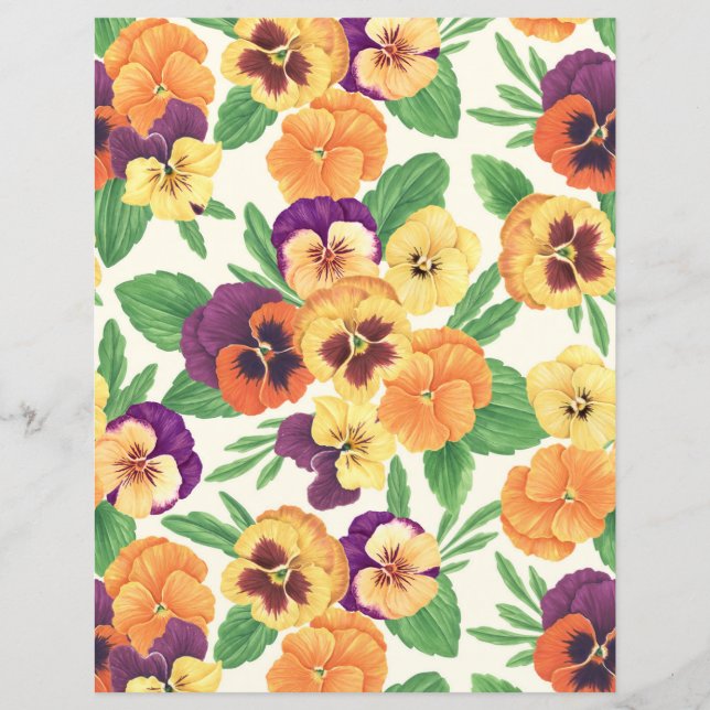 Papier Pansies sur blanc cassé (Devant)