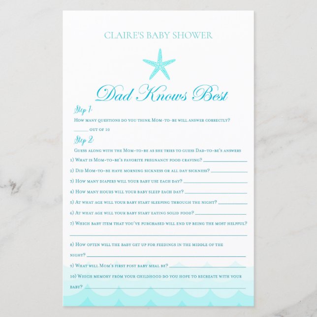Papier Papa connaît le mieux - jeu de Baby shower (Devant)
