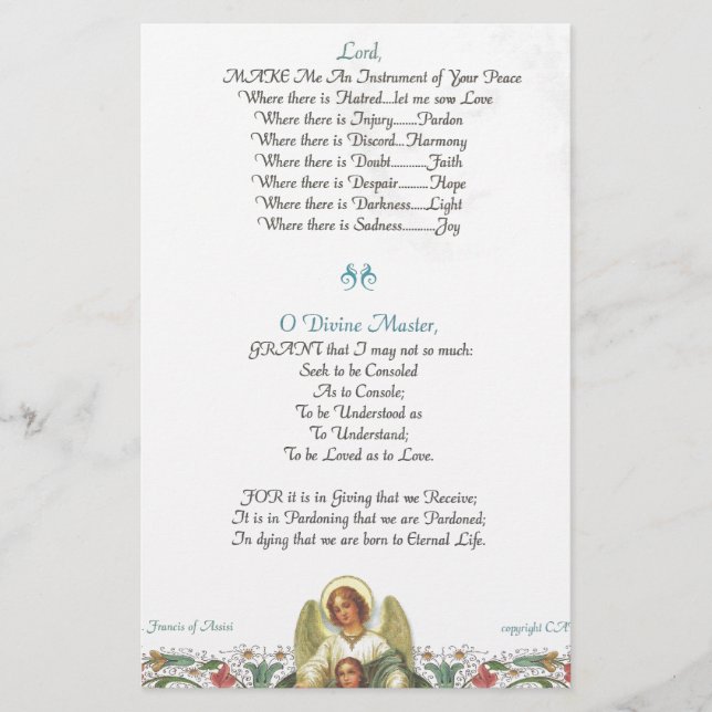 Papier pape francis=st. francis prière simple=ange (Devant)