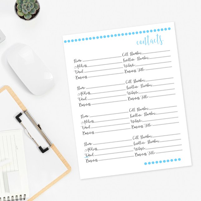 Papier papeterie du carnet de contact | Bleu bébé (Créateur téléchargé)