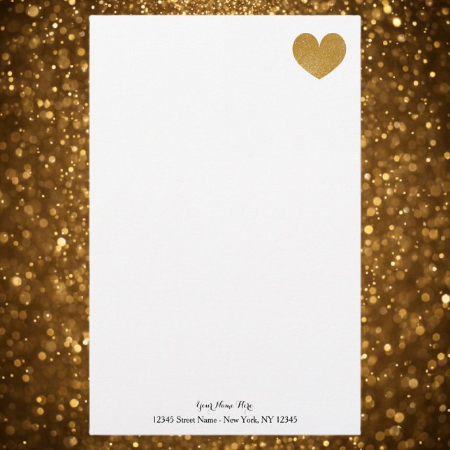 Papier papeterie personnalisé avec coeur parties s (gold heart stationery paper)