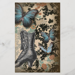 Papier papillon à vapeur fleuri vintage chaussure victori