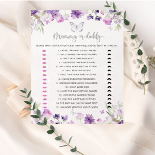 Papier Papillon argenté mauve maman ou baby shower papa