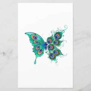 Papier Papillon aux plumes de paon vert