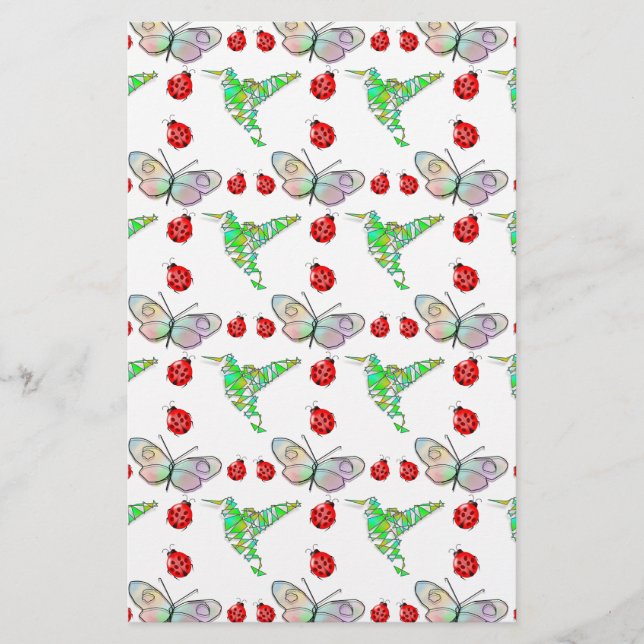 Papier Papillon, colibri et Motif de coccinelle (Devant)