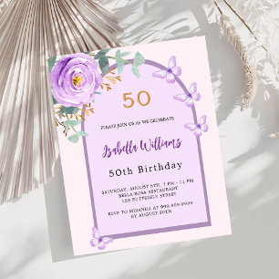 Papier Papillon d'arc floral lavande invitation d'anniver
