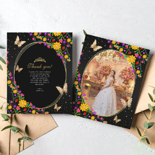 Papier Papillon Floral Noir Or Quinceañera Photo