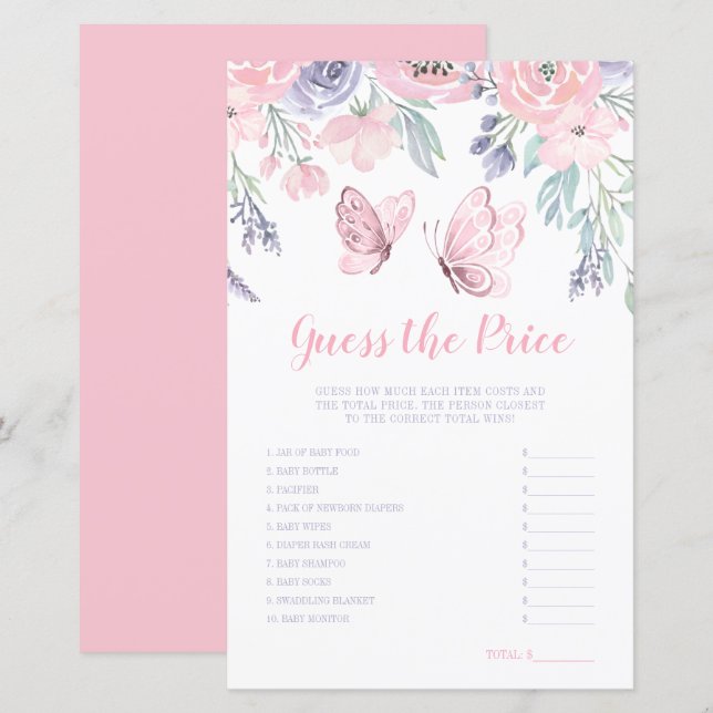 Papier Papillon floral rose pourpre Guess du jeu de prix (Devant / Derrière)