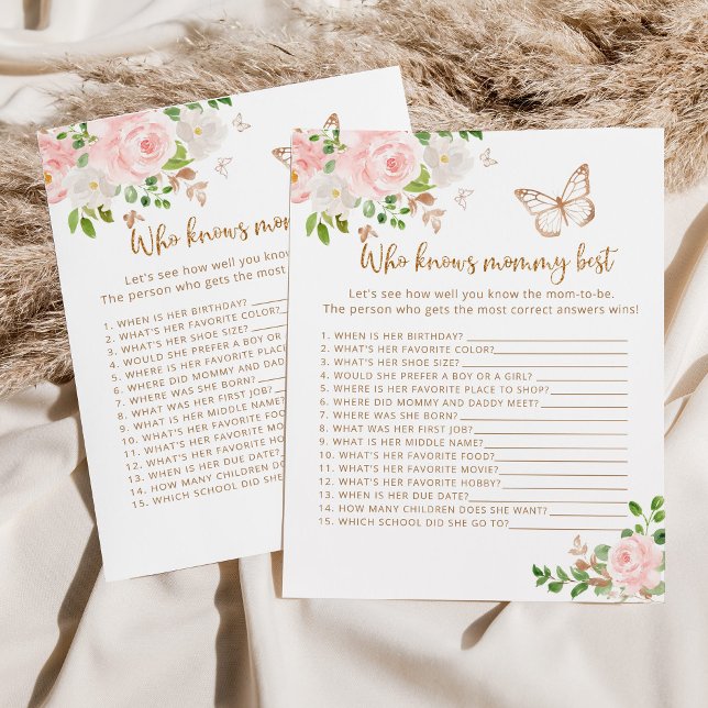 Papier Papillon Qui connaît le mieux maman jeu de baby sh (Créateur téléchargé)