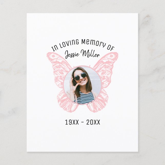 Papier Papillon rose | Budget Photo Memorial Invitation (Devant)