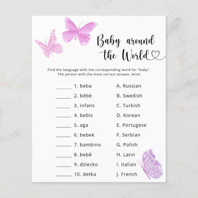 Papier Papillons - Bébé autour du monde jeu (Devant)