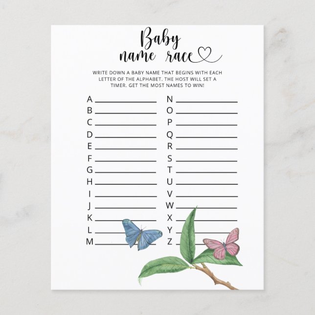 Papier Papillons - Bébé nom jeu de course (Devant)