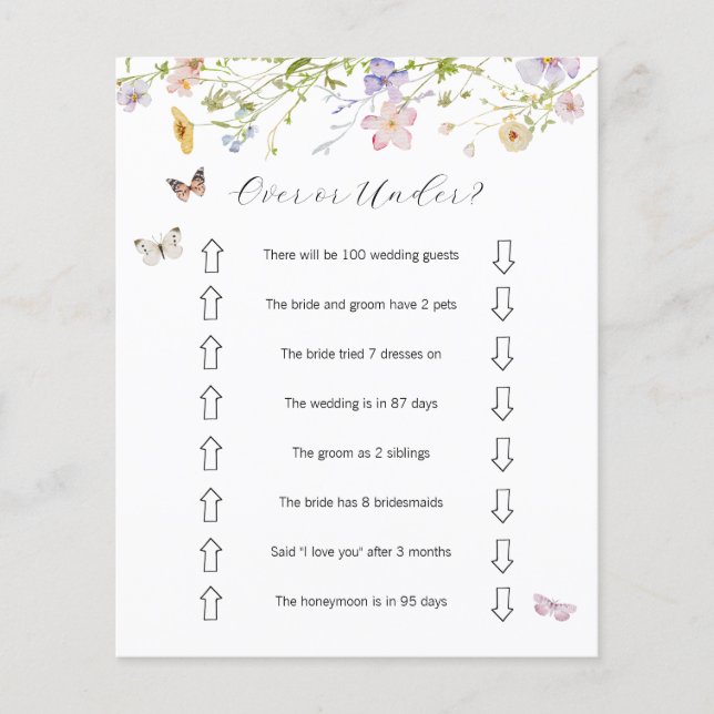 Papier Papillons fleurs sauvages sur sous Fête des mariée (Devant)