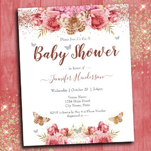 Papier Papillons floraux Baby shower rose