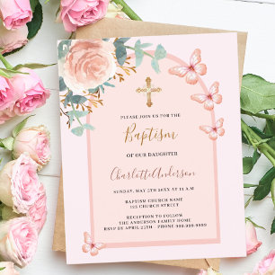 Papier papillons rose d'or budget arc floral baptême