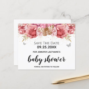 Papier Papillons roses Baby shower floral Enregistrer la