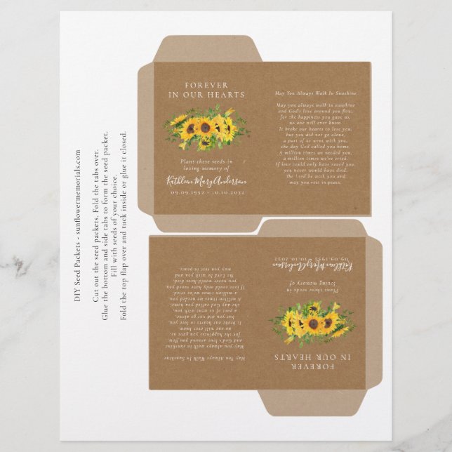 Papier Paquet de semences Kraft Sunflower Memorial do-it- (Devant)