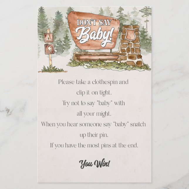 Papier parc national ne pas dire baby shower jeu (Devant)
