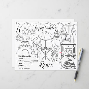 Papier Paris Eiffel activity color sheet placemats