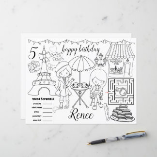 Papier Paris Eiffel activity color sheet placemats