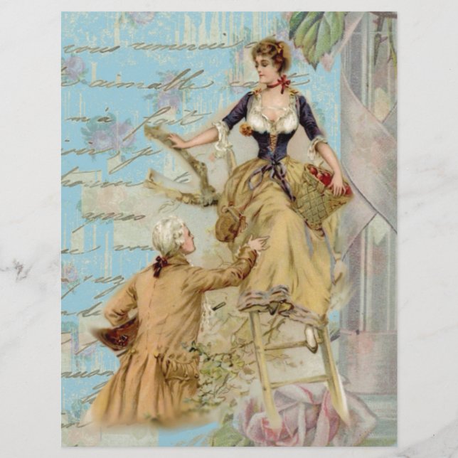 Papier Paris romantique Amateurs Shabbychic bleu (Devant)