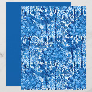 Papier Parrot dans un cadre de jungle, Indigo bleu et bla
