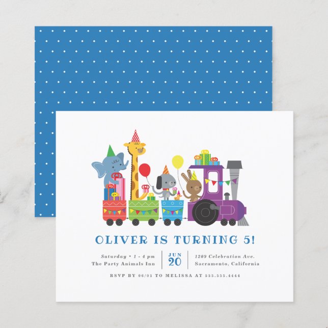 Papier Parti Budget Animaux Train Anniversaire de enfant  (Devant / Derrière)
