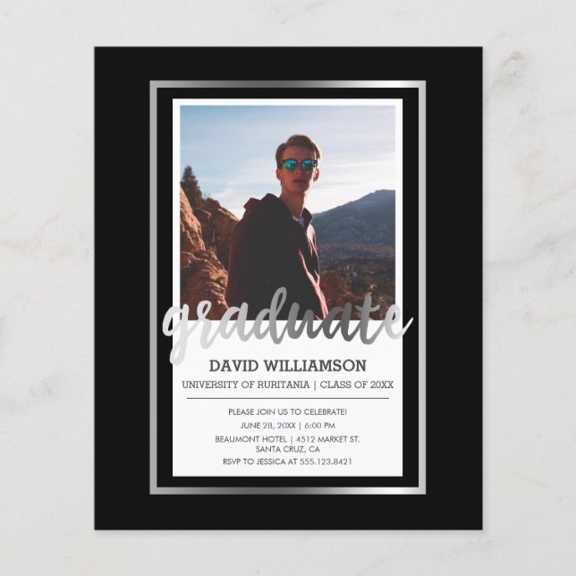 Papier Parti de graduation Silver & Black Photo Budget (Devant)