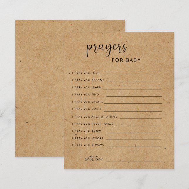 Papier Partie artisanale rustique | prières pour bébé (Devant / Derrière)