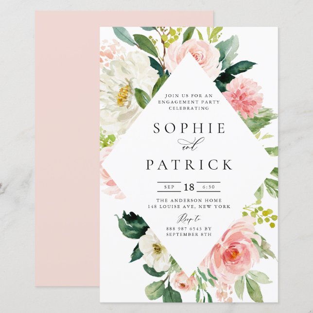 Papier Partie d'engagement de cadre floral blanc et blanc (Devant / Derrière)