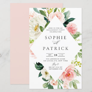 Papier Partie d'engagement de cadre floral blanc et blanc