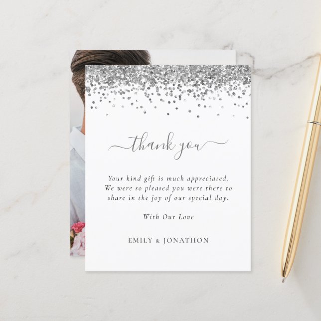 Papier Parties scintillant argent budget Mariage photo Me (Devant/Arrière en situation)