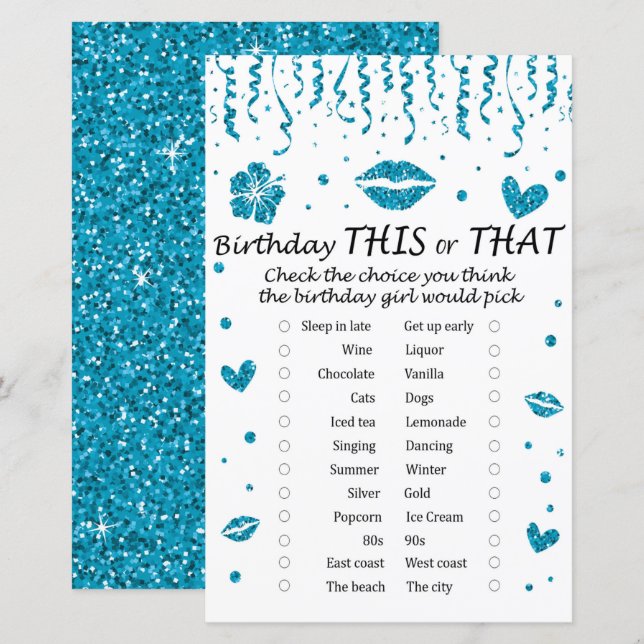Papier Parties scintillant bleue Anniversaire de ce ou ce (Devant / Derrière)