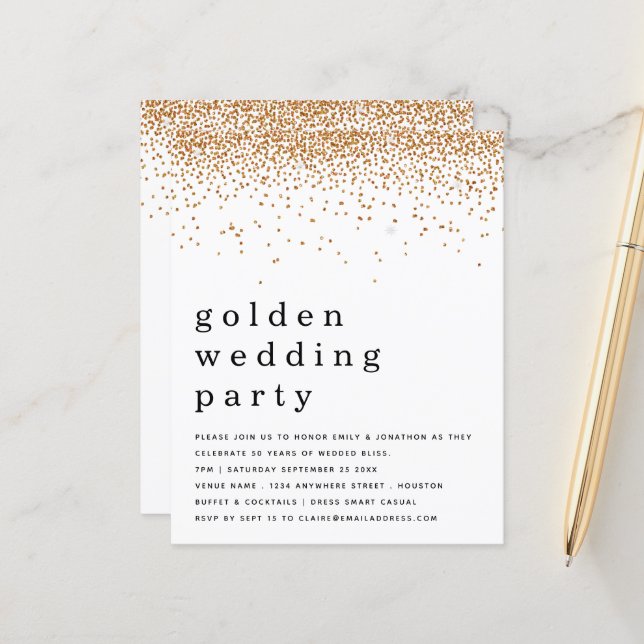Papier Parties scintillant Budget Golden Wedding Party In (Devant/Arrière en situation)