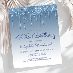 Papier Parties scintillant budgétaire Drip Blue 40th Birt