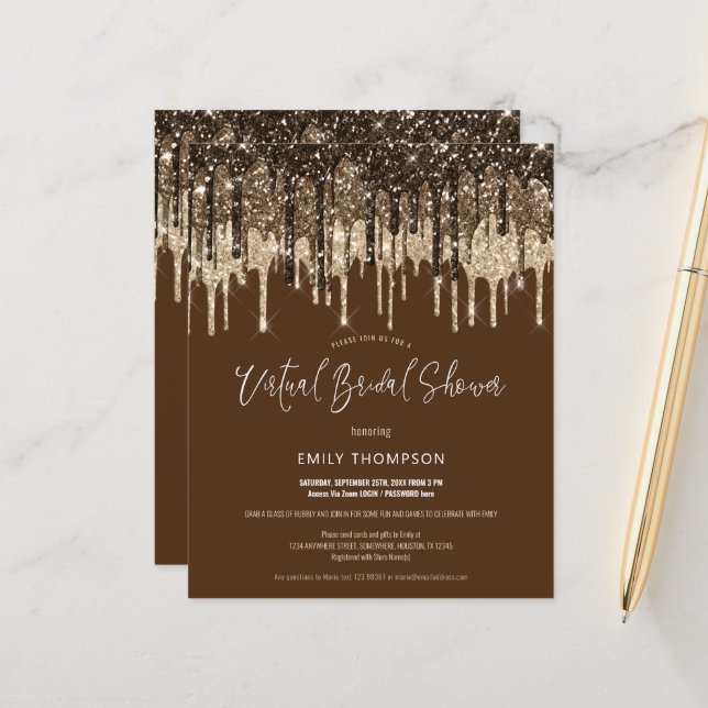 Papier Parties scintillant budgétaire Invitation à la dou (Devant/Arrière en situation)