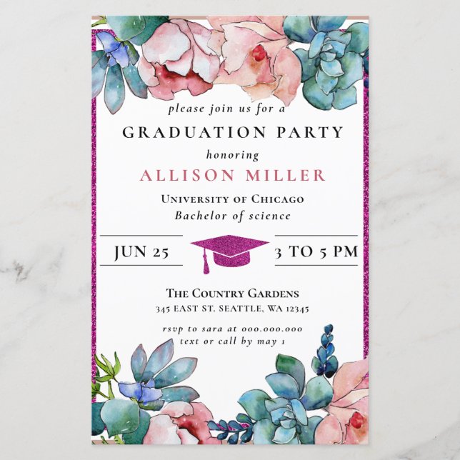 Papier Parties scintillant budgétaire Pink Floral Graduat (Devant)