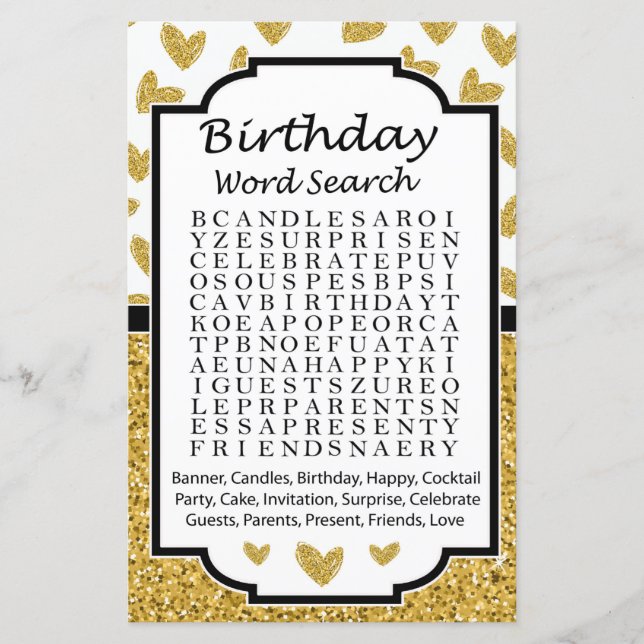 Papier Parties scintillant coeur Anniversaire mot recherc (Devant)