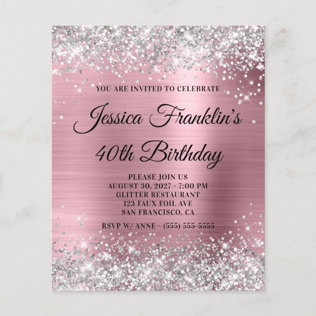 Papier Parties scintillant d'argent rose 40e anniversaire (Devant)