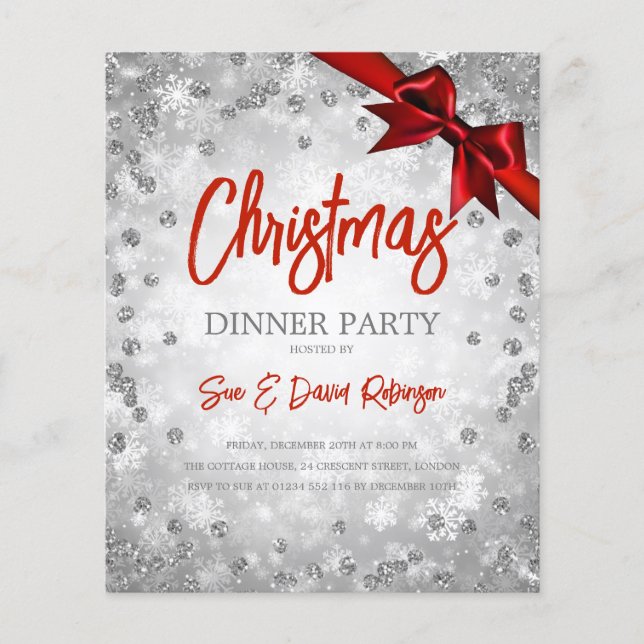 Papier Parties scintillant d'argent Rouge Ribbon Noël (Devant)