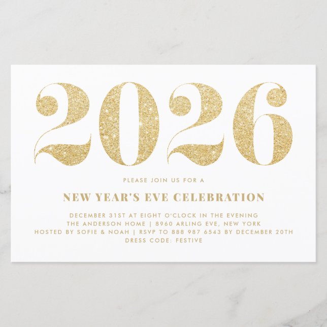 Papier Parties scintillant d'or 2023 Invitation de la fêt (Devant)