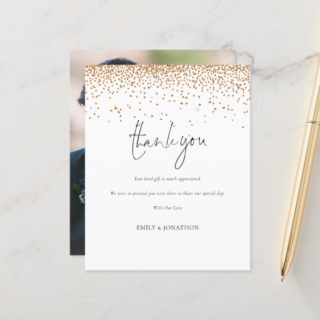 Papier Parties scintillant d'or Budget Mariage photo Merc (Devant/Arrière en situation)