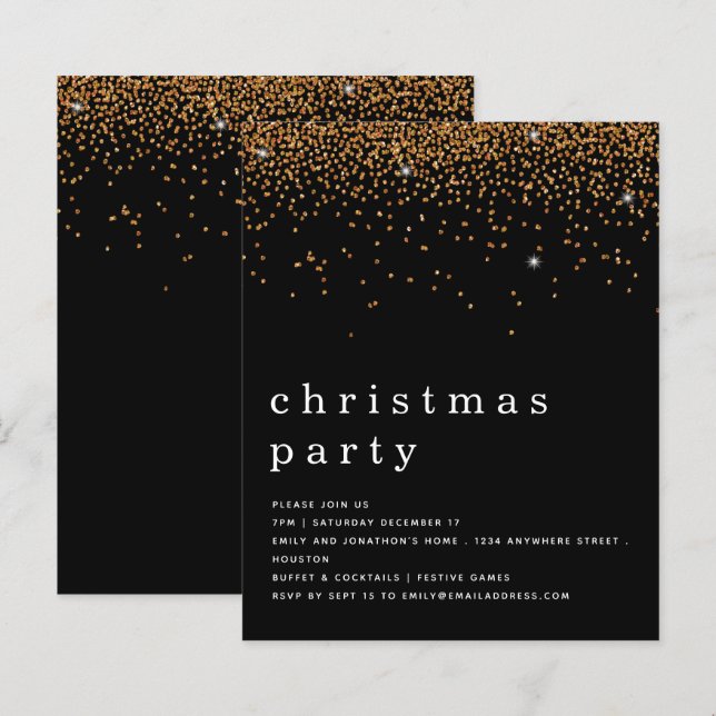 Papier Parties scintillant d'or budget Noël Invitation no (Devant / Derrière)